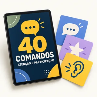 Mockup ilustrativo do bônus: 40 comandos para atenção e participação