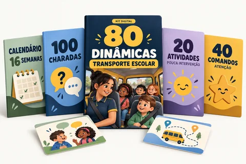 Mockup ilustrativo do kit digital com o material de 80 dinâmicas e os quatro bônus